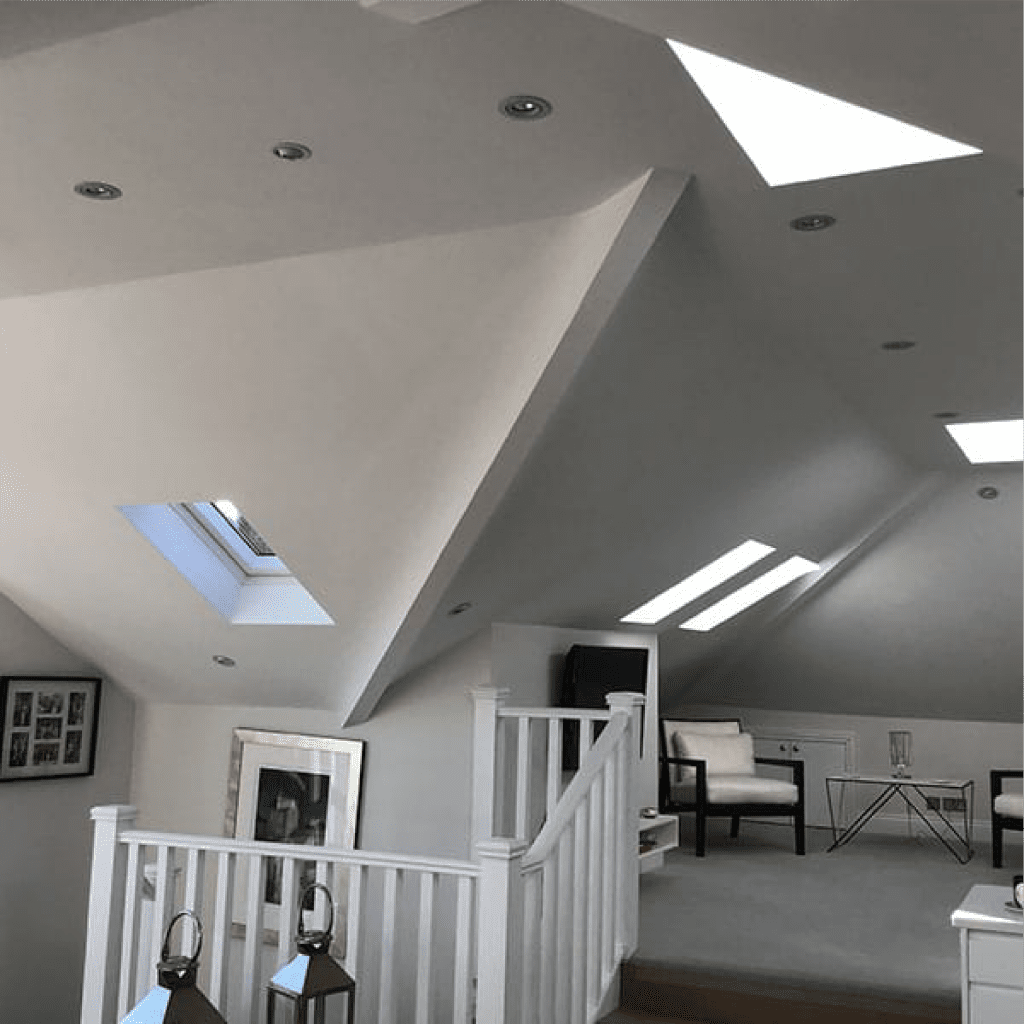 iMist nozzles in a loft ceiling, iMist installed a fire suppression system in a domestic house