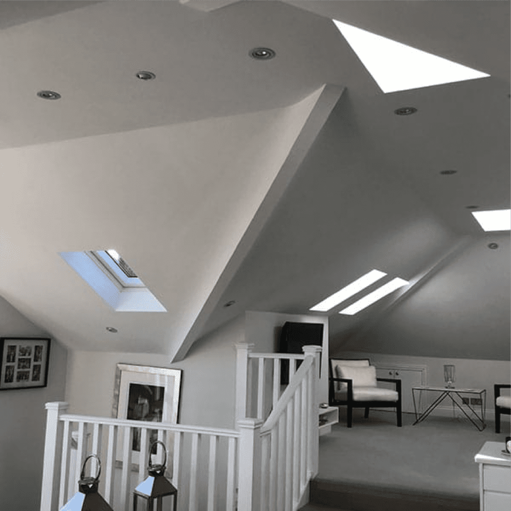 iMist nozzles in a loft ceiling, iMist installed a fire suppression system in a domestic house
