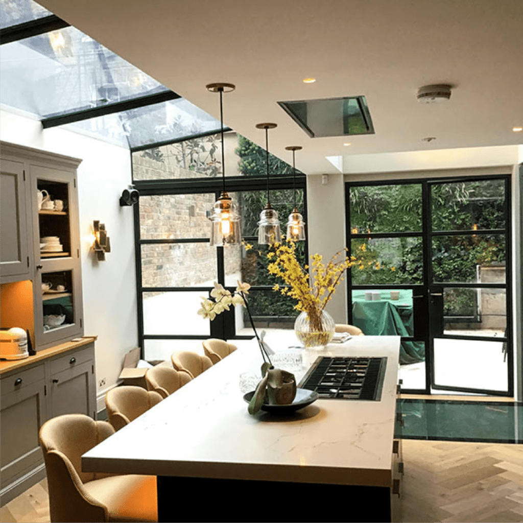 domestic case study where iMist installed a fire suppression system, iMist nozzles are shown in a kitchen ceiling